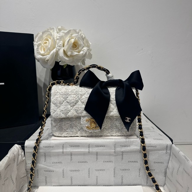 CHANEL Mini Flap Bag with Top Handle AS5875 White & Black