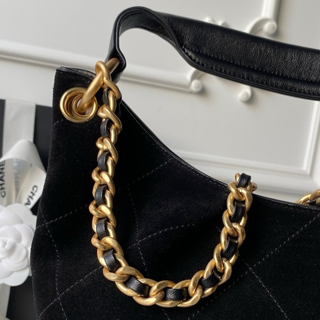 CHANEL Hobo Bag Suede Calfskin AS5970 black