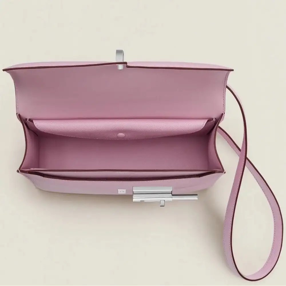 Hermes Verrou 21 Bag in Epsom Mauve Sylvestre Epsom Interior pockets 2