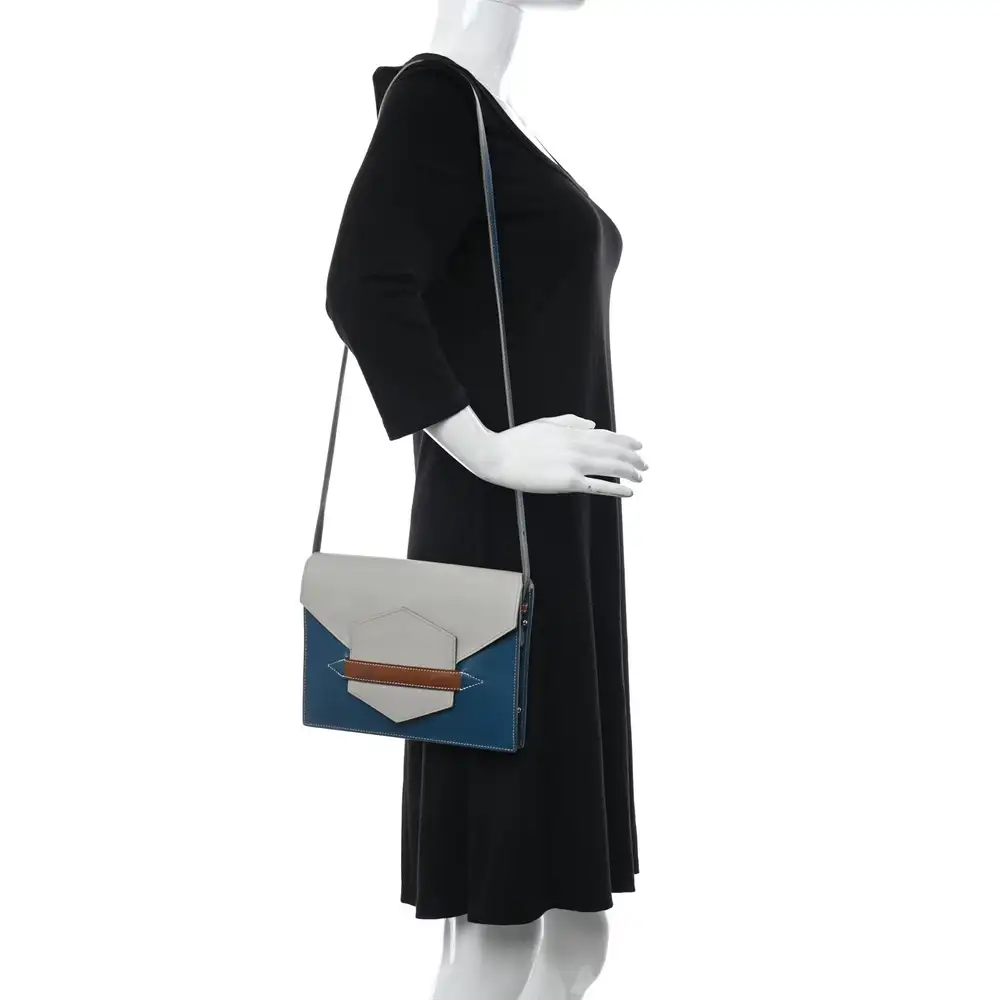 Hermes Faco II Bag in Evercolor Bleu Izmir Gris Perle Gold Model shots 2