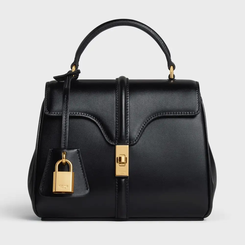 Celine Mini 16 In Satinated Calfskin Black