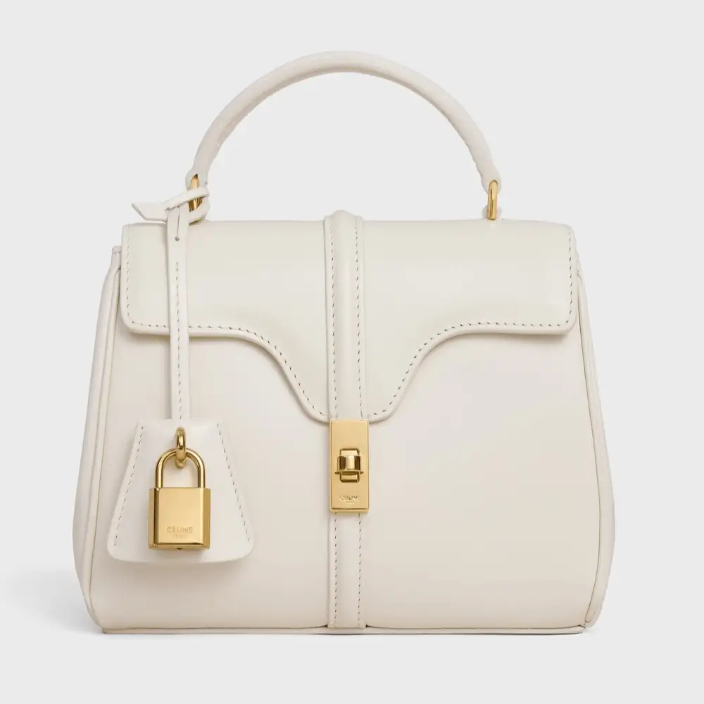 Celine Mini 16 In Satinated Calfskin White Cotton