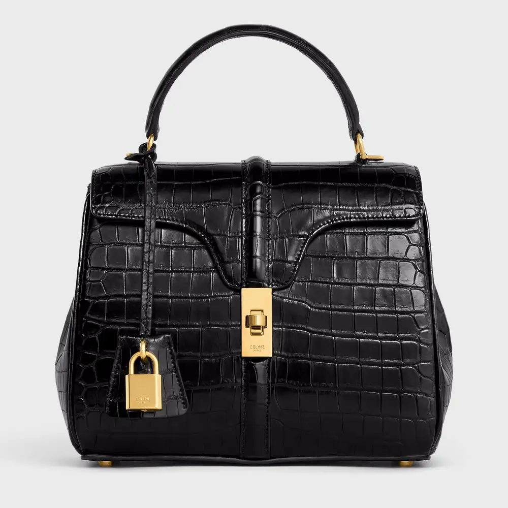 Celine Small 16 Bag In Porosus Crocodile Black