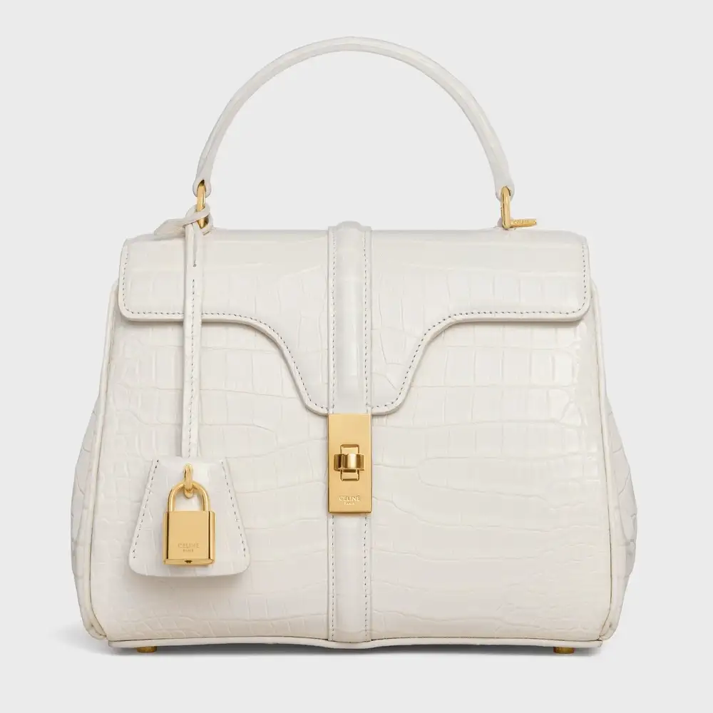 Celine Small 16 Bag In Porosus Crocodile White Cotton