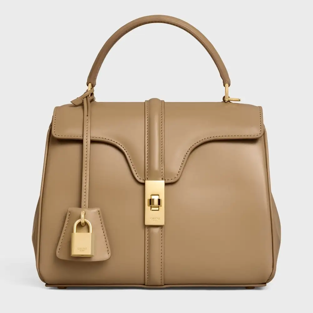 Celine Small 16 Bag In Satinated Calfskin Smoked Brown