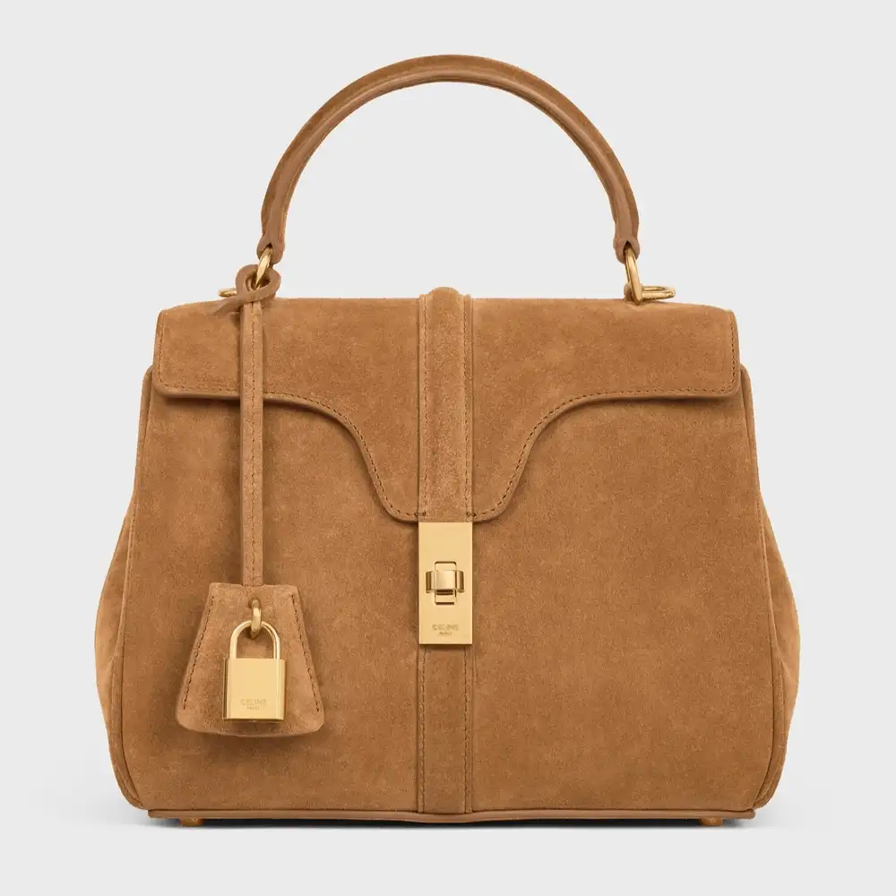 Celine Small 16 Bag In Suede Calfskin Tobacco