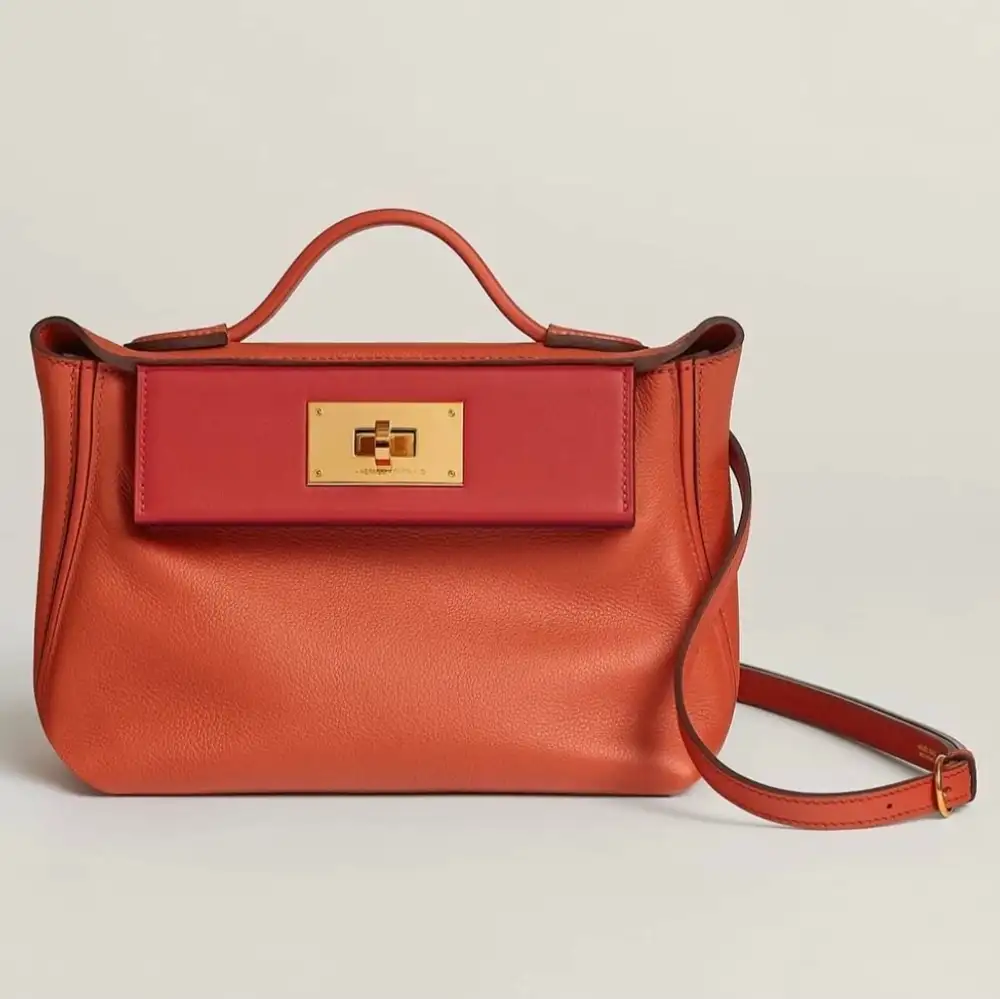 Hermes 24 24 Mini 21 Bag in Evercolor, Swift Terre Battue, Orange Poppy