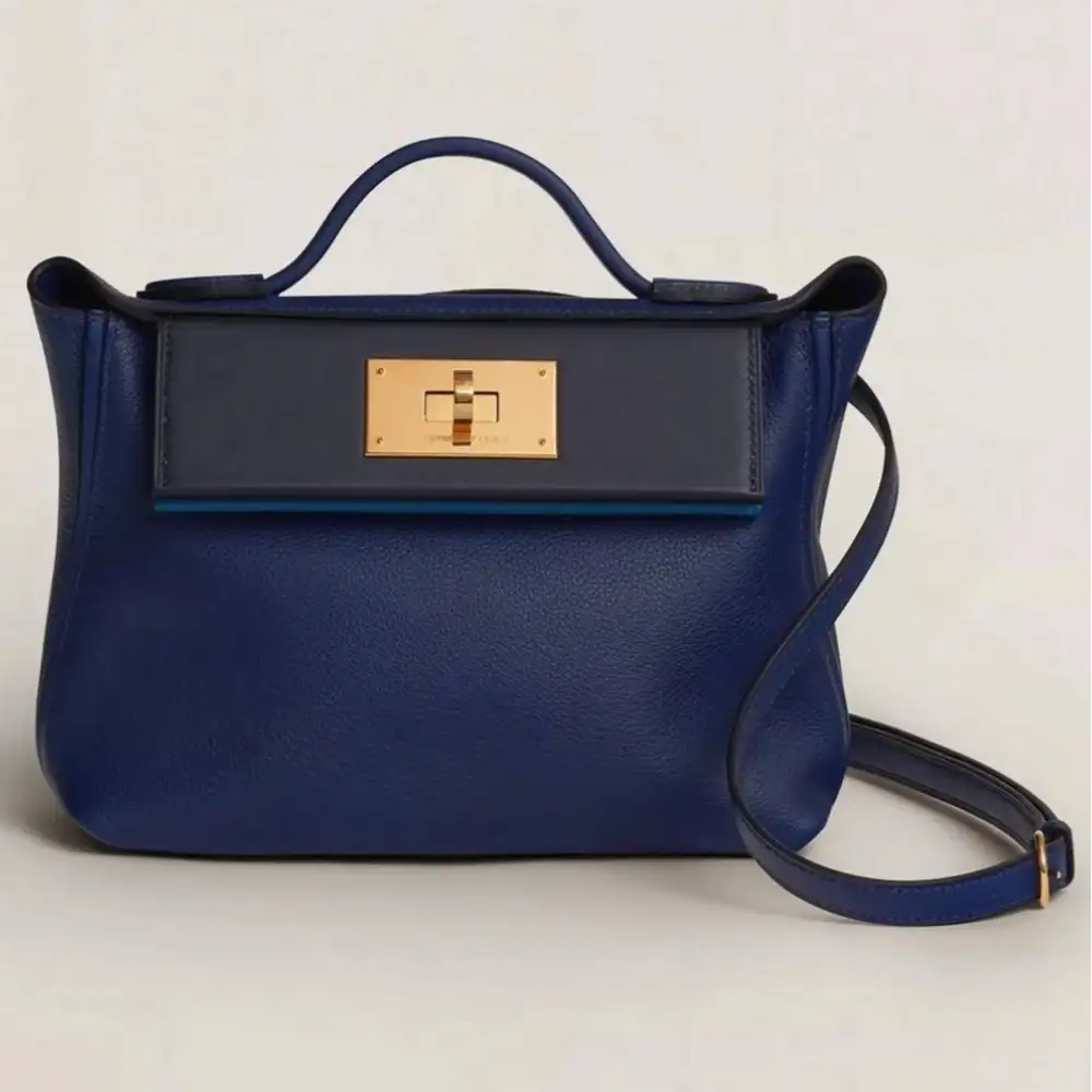 Hermes 24 24 Mini 21 Bag in Evercolor:Swift Bleu Nuit, Caban Noir, Bleu De France