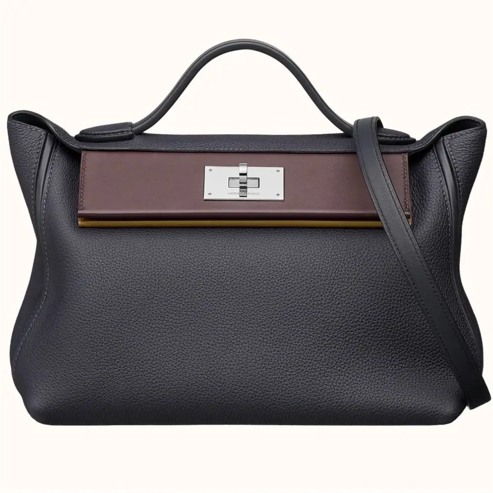 Hermes 24 24 29 Bag in Togo Swift Bleu Nuit:Indigo:Bordeaux Kraft