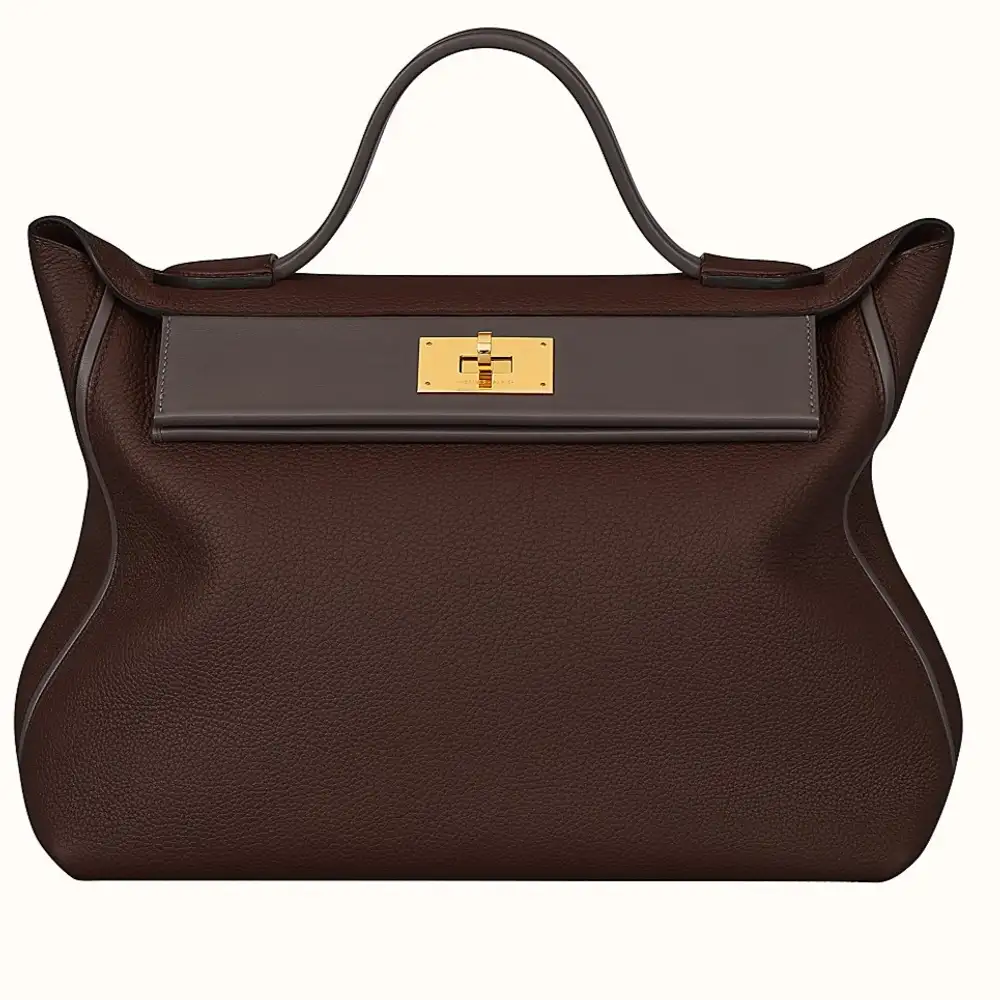 Hermes 24 24 35 Bag in Togo Chocolat Ebene