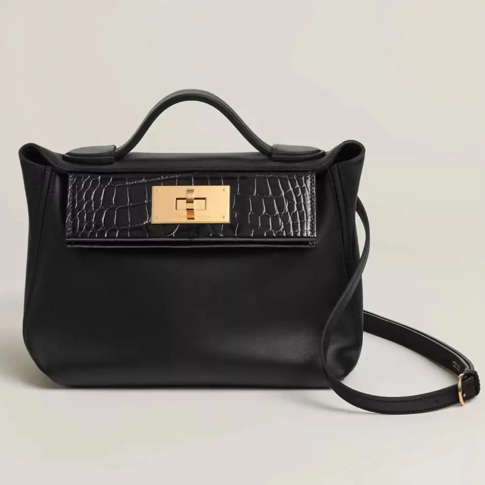 Hermes 24 24 Mini 21 Bag in Evercolor:Matte Mississippiensis alligator:Swift Bleu Saphir