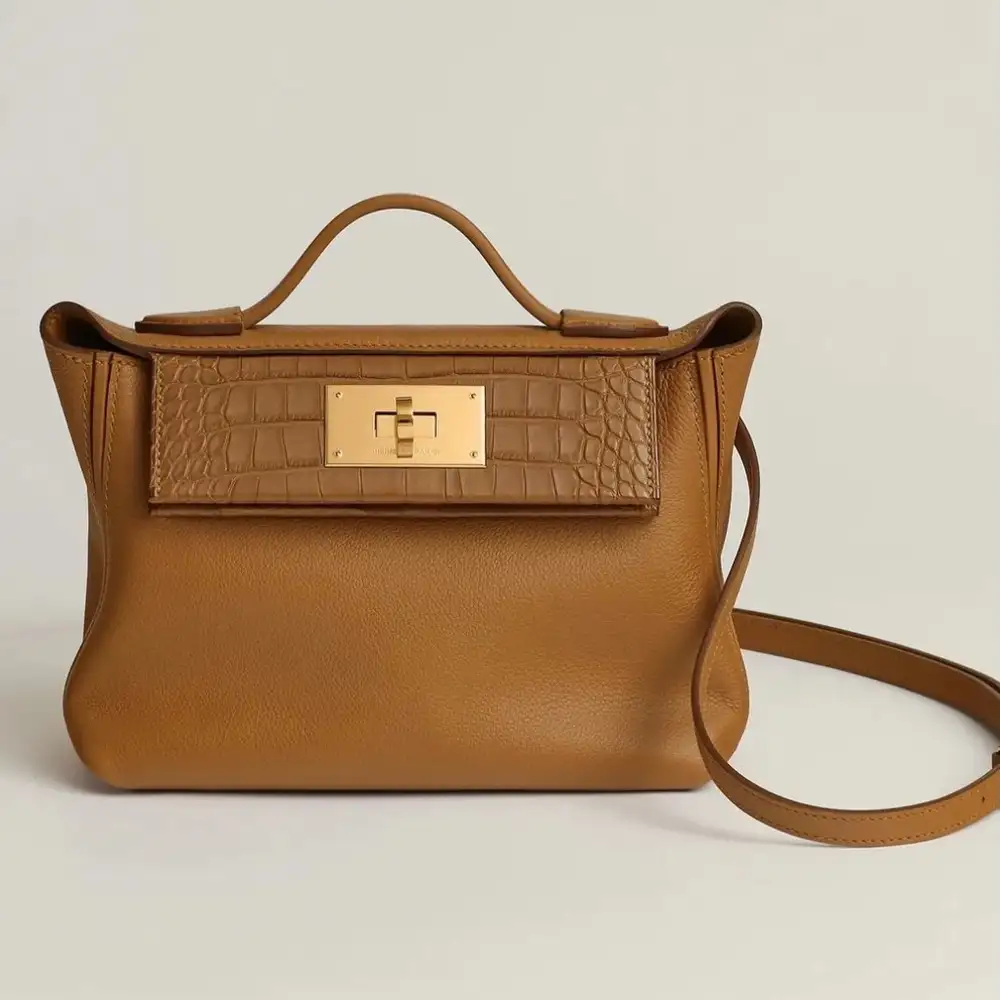 Hermes 24 24 Mini 21 Bag in Evercolor:Matte Mississippiensis alligator:Swift Gold