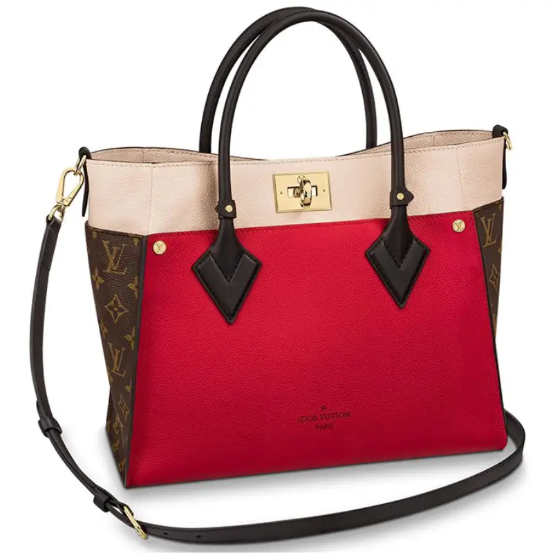 Louis Vuitton On My Side MM Bag in Monogram Canvas and Calf Leather Red