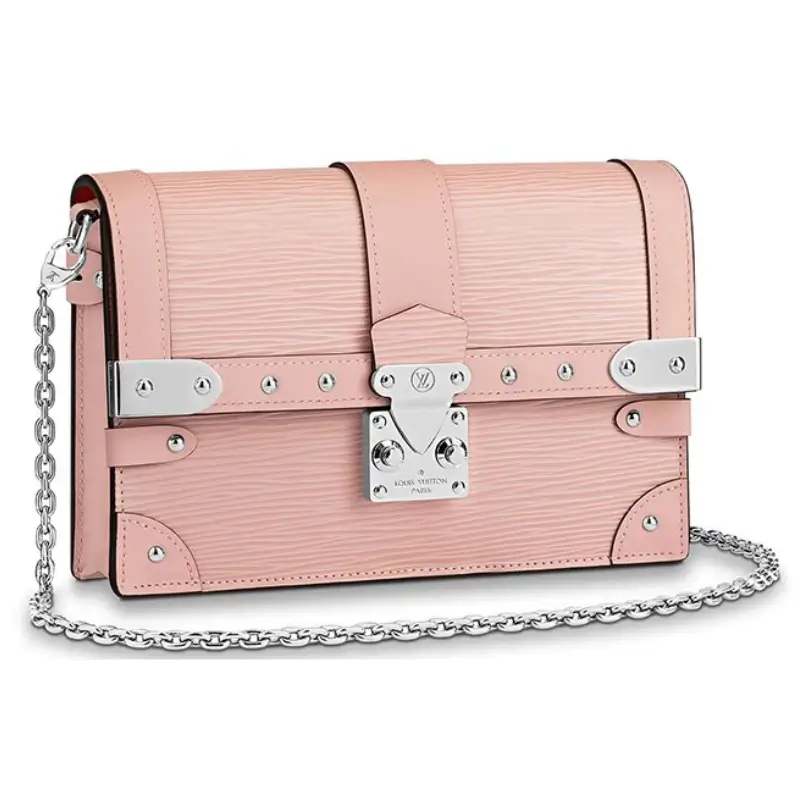 louis vuitton trunk chain wallet epi leather pink