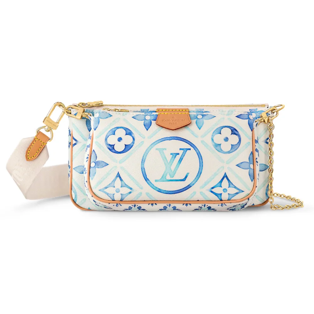 Louis Vuitton Multi Pochette Accessories in Bi color Monogram Tiles Canvas Lagoon Blue
