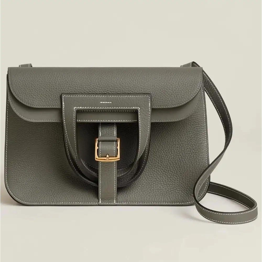 Hermès Halzan 31 Bag in Clemence Gris Meye