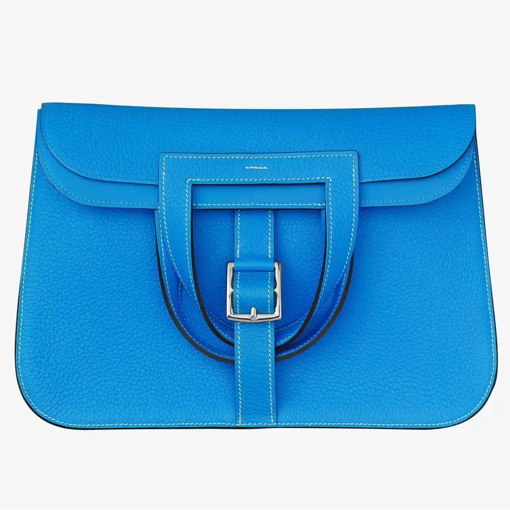 Hermes Halzan 31cm in Taurillon Clemence Bleu hydra bleu hydra