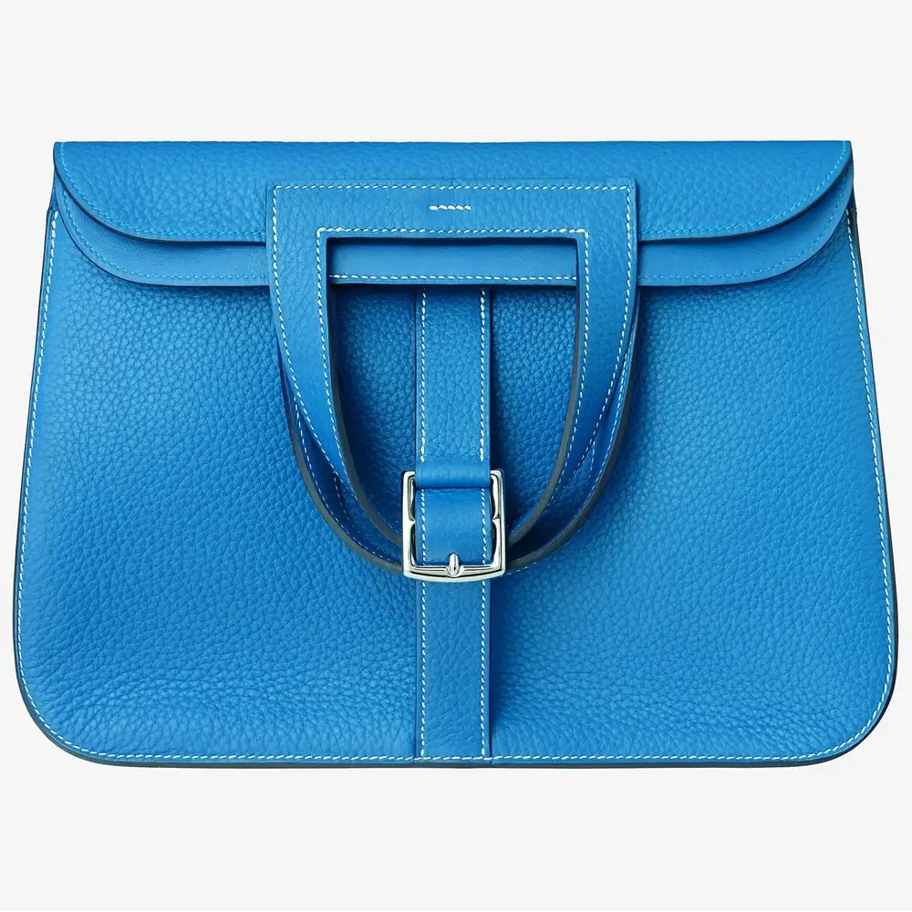 Hermes Halzan 31cm in Taurillon Clemence Bleu zanzibar bleu zanzibar