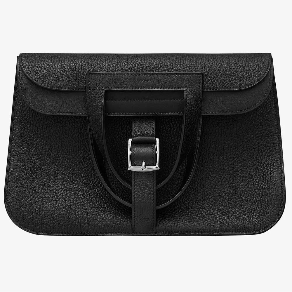 Hermes Halzan 31cm in Taurillon Clemence Noir noir