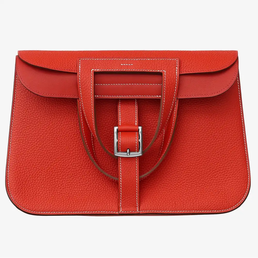 Hermes Halzan 31cm in Taurillon Clemence rouge tomate vermillon