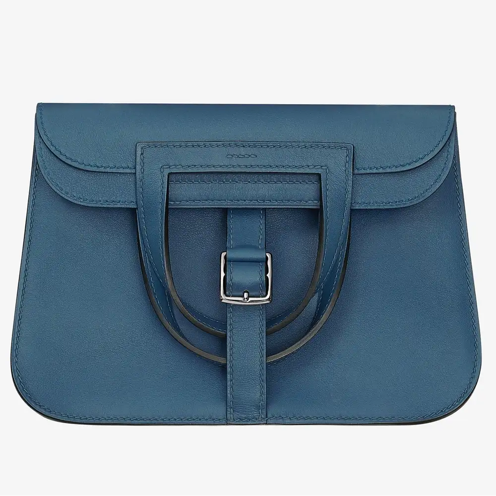 Hermes Halzan Mini bag in Swift calfskin Bleu agate bleu agate