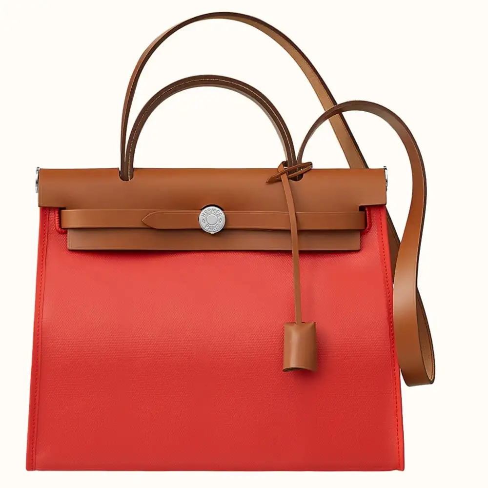 Hermes Herbag Zip 31 Bag in H Berline canvas and Hunter leather Brown jeans