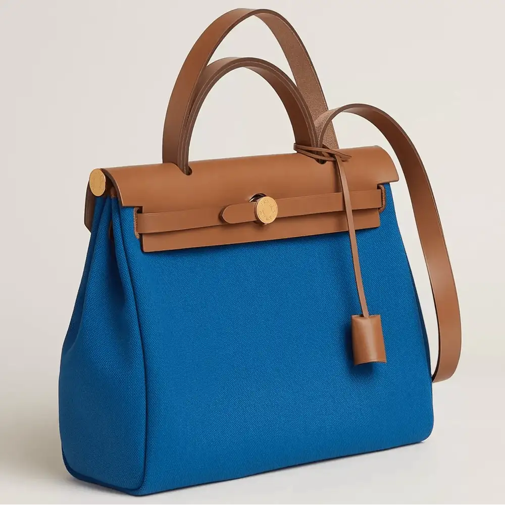 Hermes Herbag Zip 31 Bag in Militaire canvas and Hunter cowhide Blue