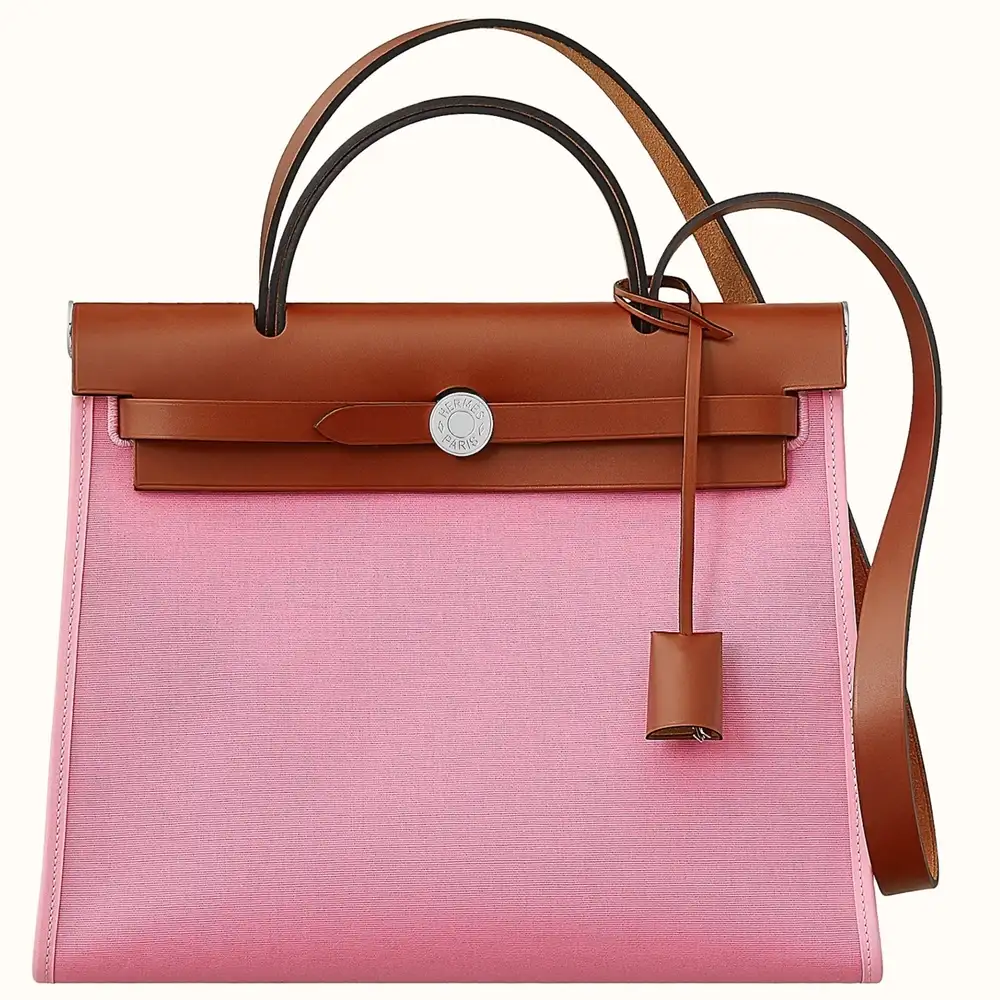 Hermes Herbag Zip 31 Bag in Officier canvas and Hunter Cuivre Pink
