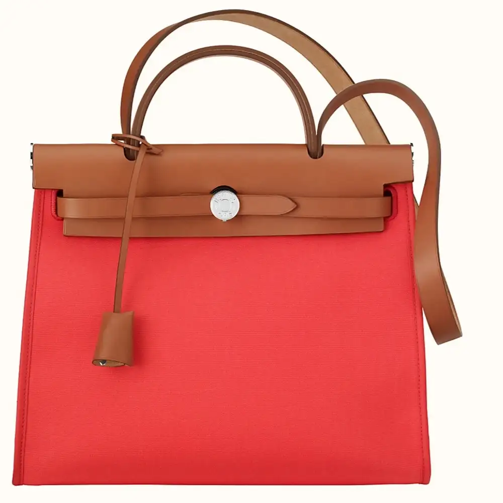 Hermes Herbag Zip 31 Bag in Officier canvas and Hunter bougainvillea fauve