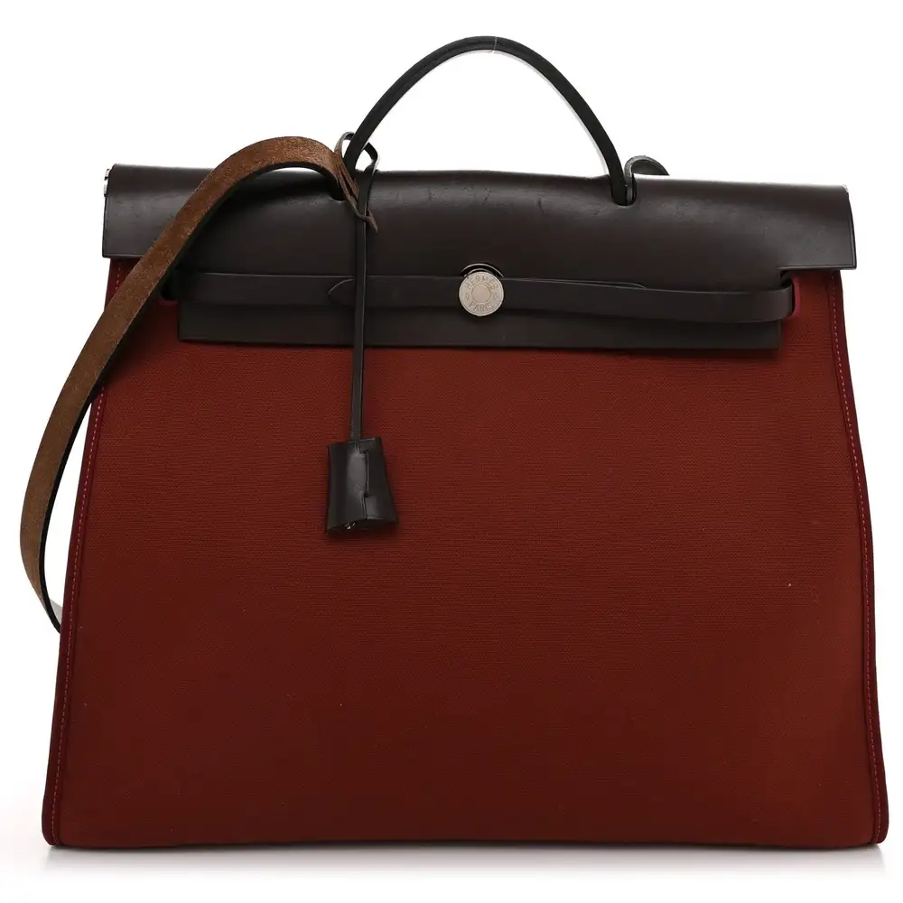 Hermes Herbag Zip 39 MM Bag in Toile Vache Hunter Rouge H Ebene