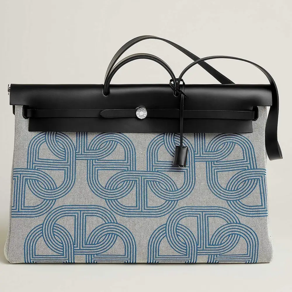 Hermes Herbag Zip Cabine Bag in Militaire canvas and Hunter cowhide 2