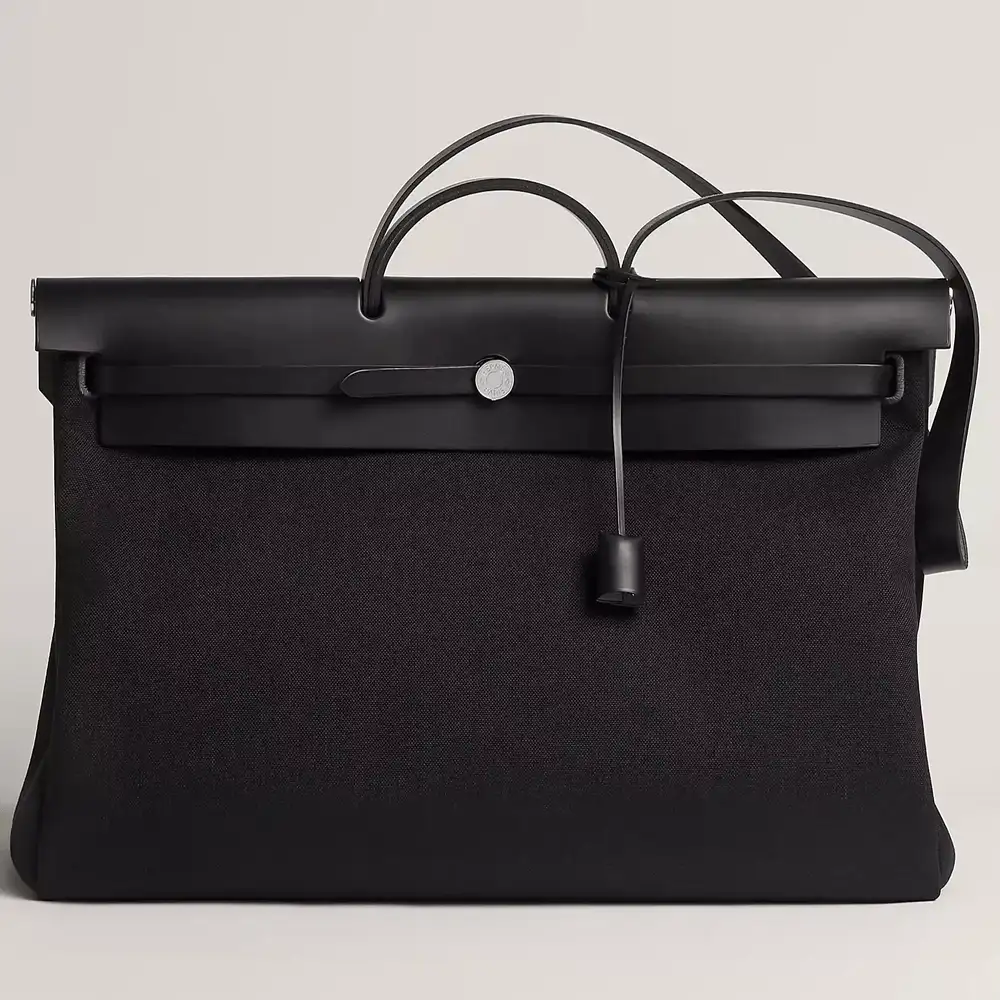 Hermes Herbag Zip Cabine Bag in Militaire canvas and Hunter cowhide Black