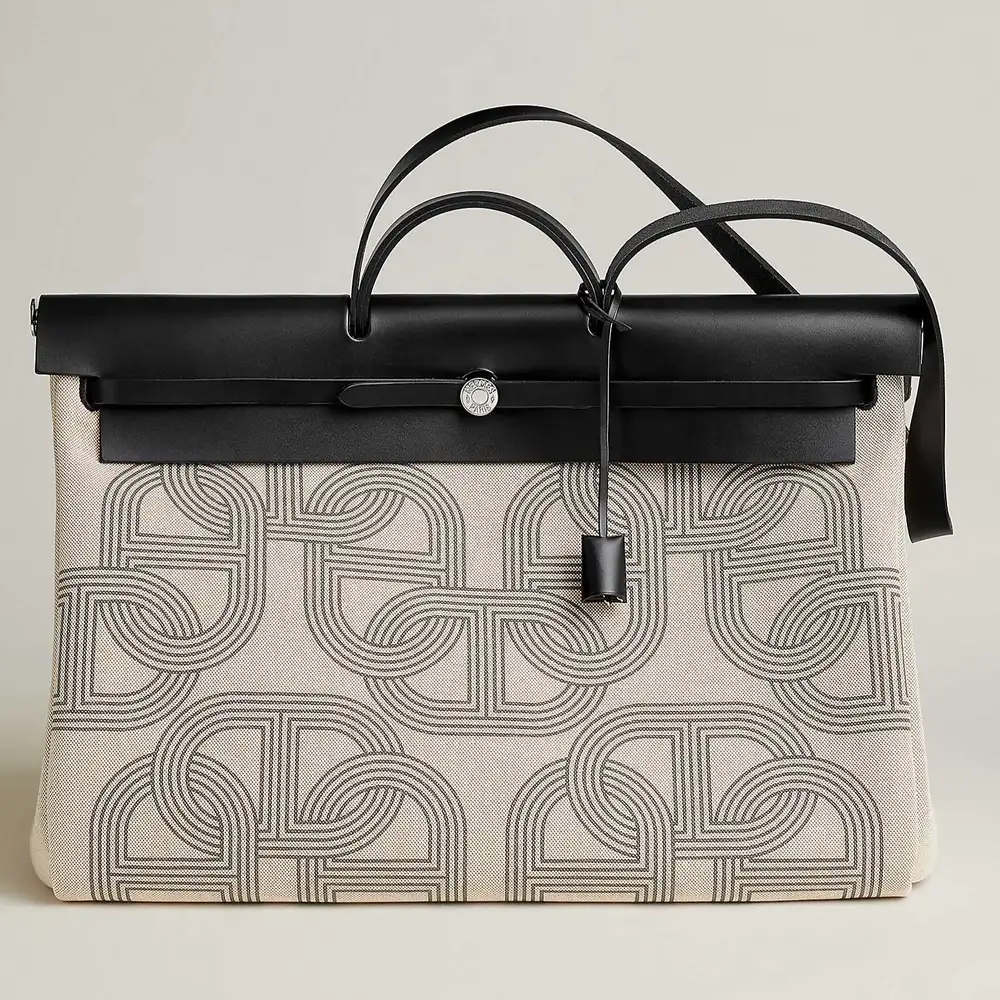 Hermes Herbag Zip Cabine Bag in Militaire canvas and Hunter cowhide