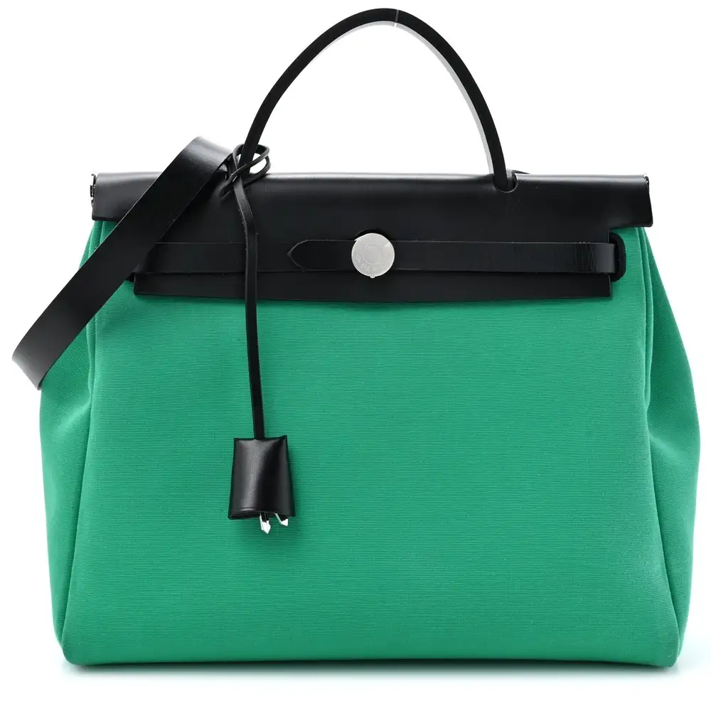 Hermes Herbag Zip PM 31 Bag in Canvas Hunter Menthe Black