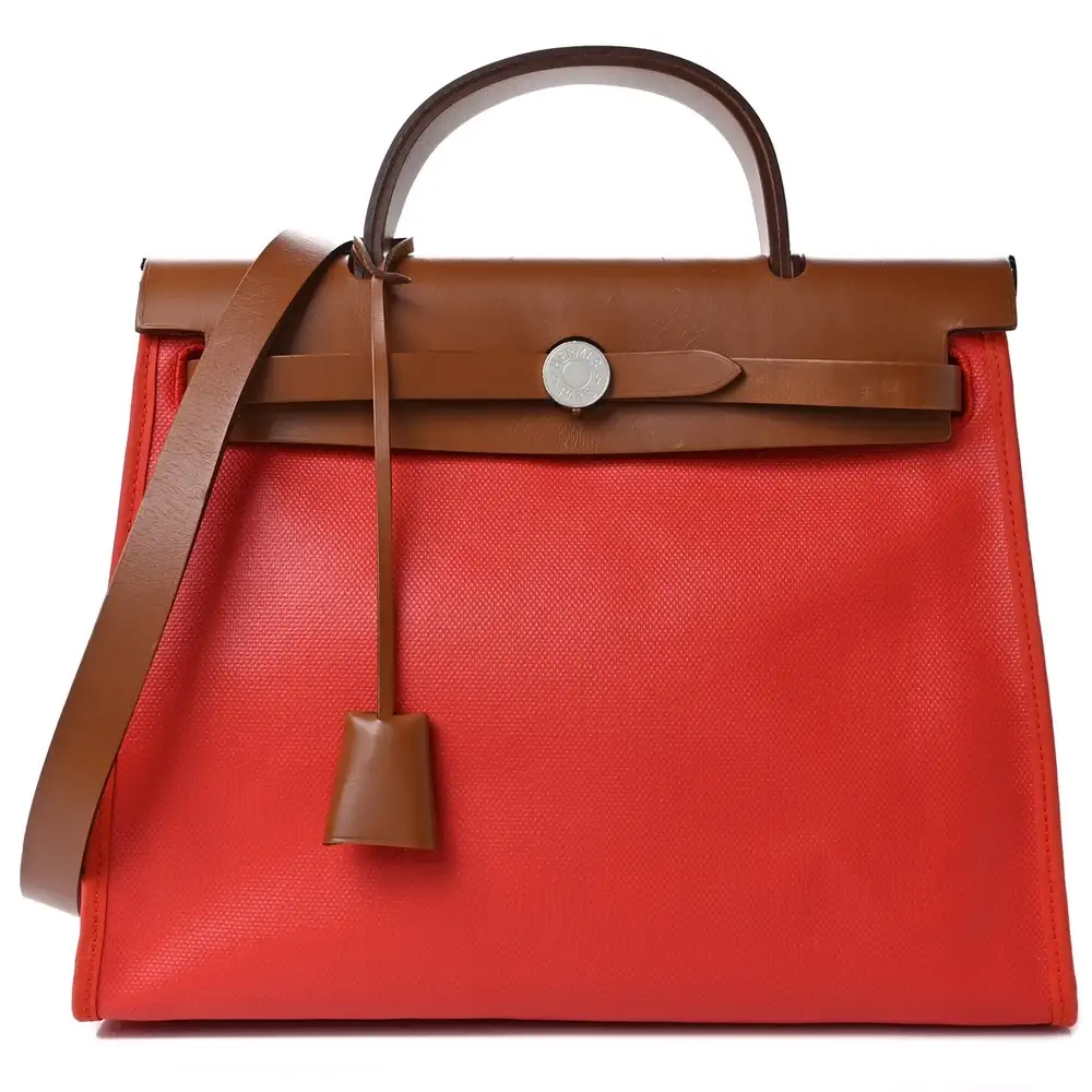 Hermes Herbag Zip PM 31 Bag in Toile H Berline Vache Hunter Naturel Rouge H