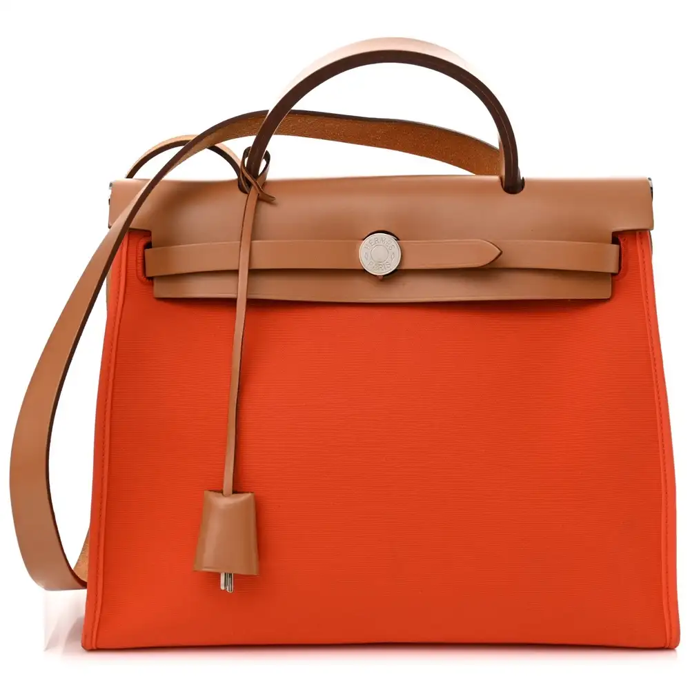 Hermes Herbag Zip PM 31 Bag in Vache Hunter Toile Capucine Fauve