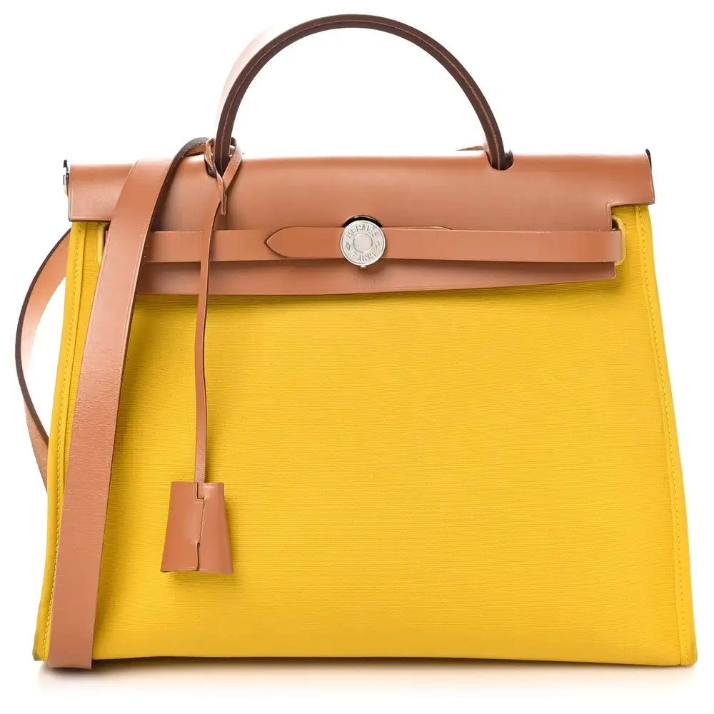 Hermes Herbag Zip PM 31 Bag in Vache Hunter Toile Lime Naturel