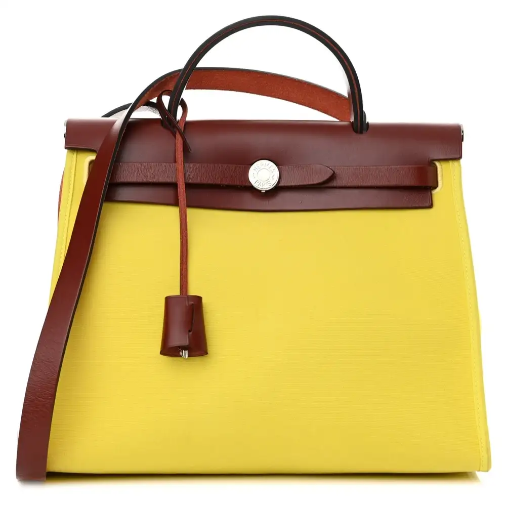 Hermes Herbag Zip PM 31 Bag in Vache Hunter Toile Lime Rouge H