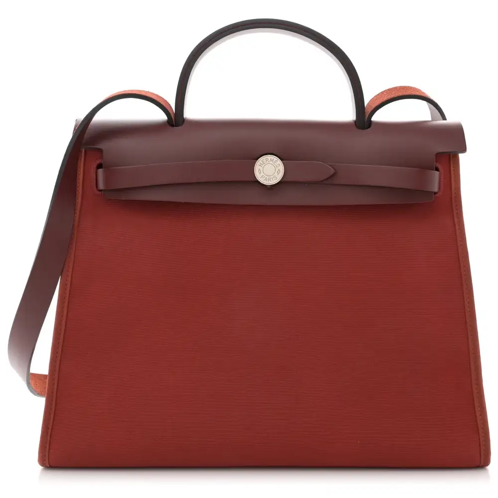 Hermes Herbag Zip PM 31 Bag in Vache Hunter Toile Rouge H Brique