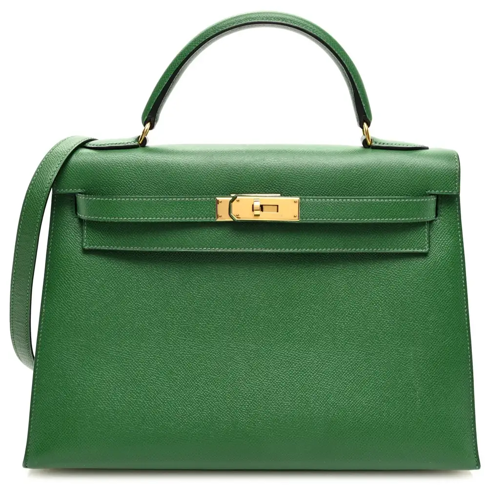 Hermes Kelly 32 Bag in Courchevel Vert Clair