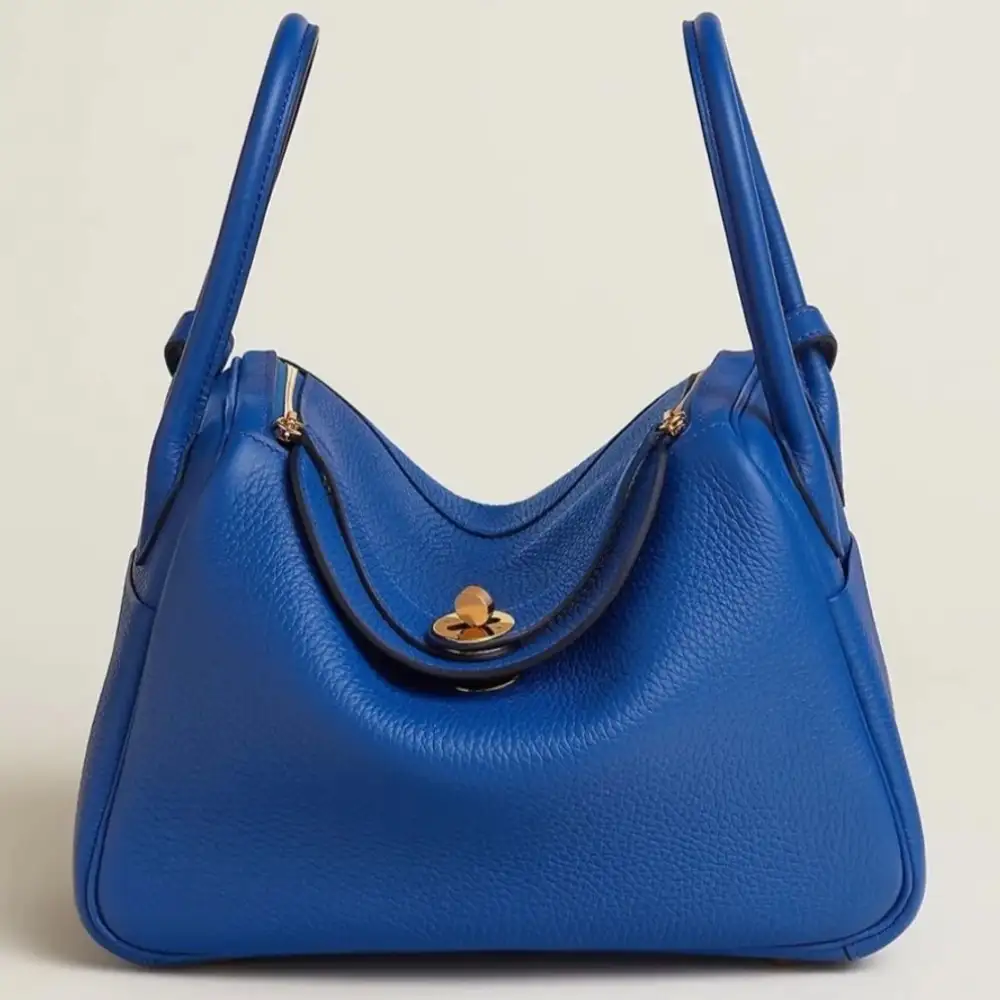 Hermes Lindy 26 Bag in Clemence Bleu Royal