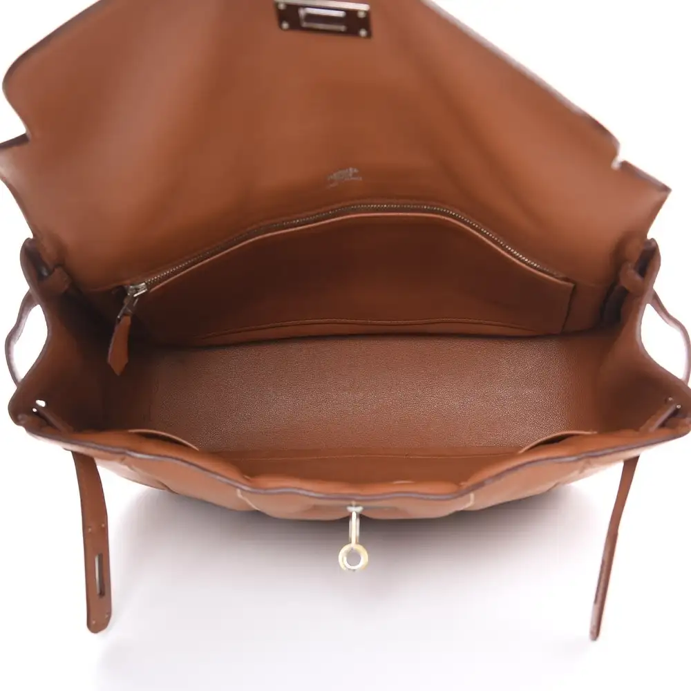 Hermes Mini Berline 28 Bag in Veau Swift Gold Interior pockets 2