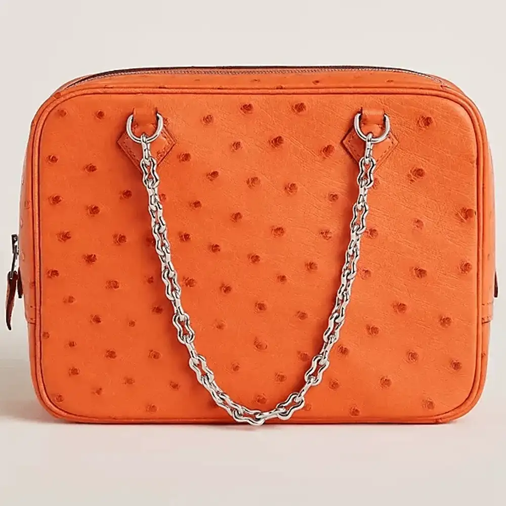 Hermes Plume Chaine Mini Bag in Ostrich Poppy