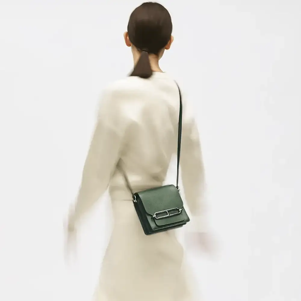 Hermes Roulis Mini Bag in Evergrain calfskin Black Model shots