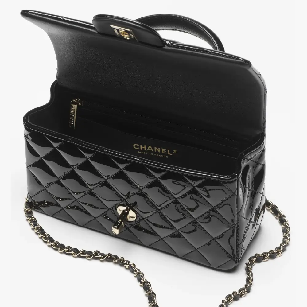 chanel classic flap bag top handle interior 2