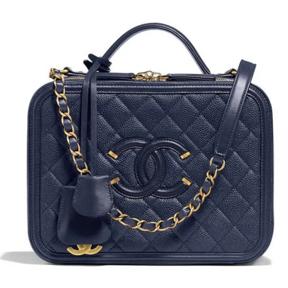 Chanel CC Filigree Vanity Case Blue