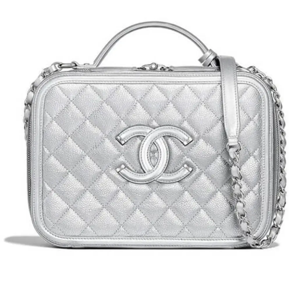 Chanel CC Filigree Vanity Case Silver