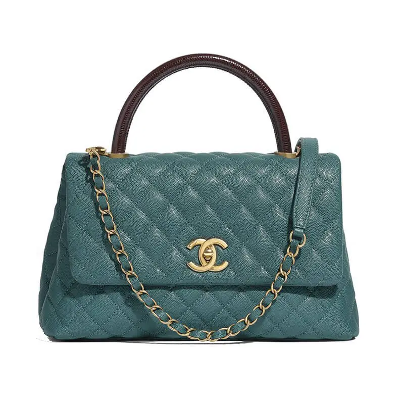Chanel coco handle green lizard handle