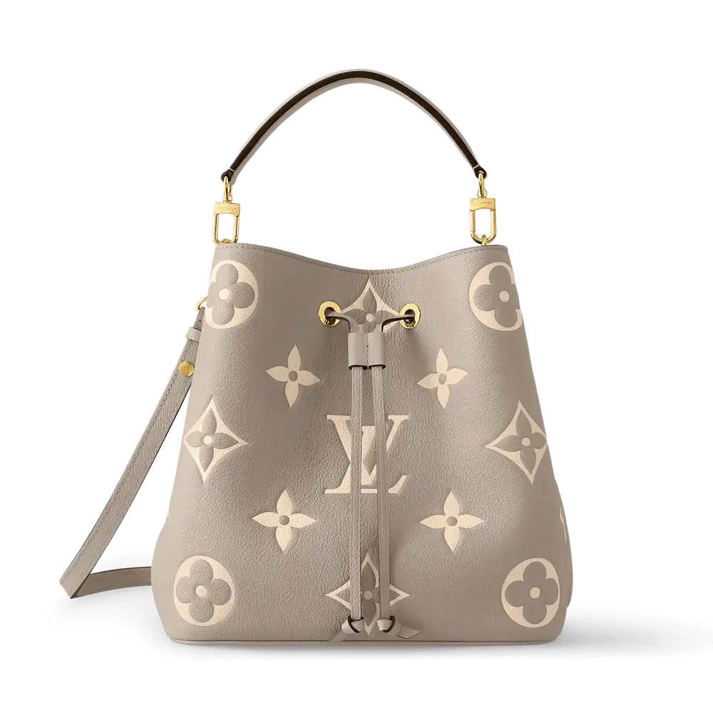 Louis Vuitton Néonoé MM Bicolor Monogram Empreinte Leather Bag Tourterelle Gray Cream