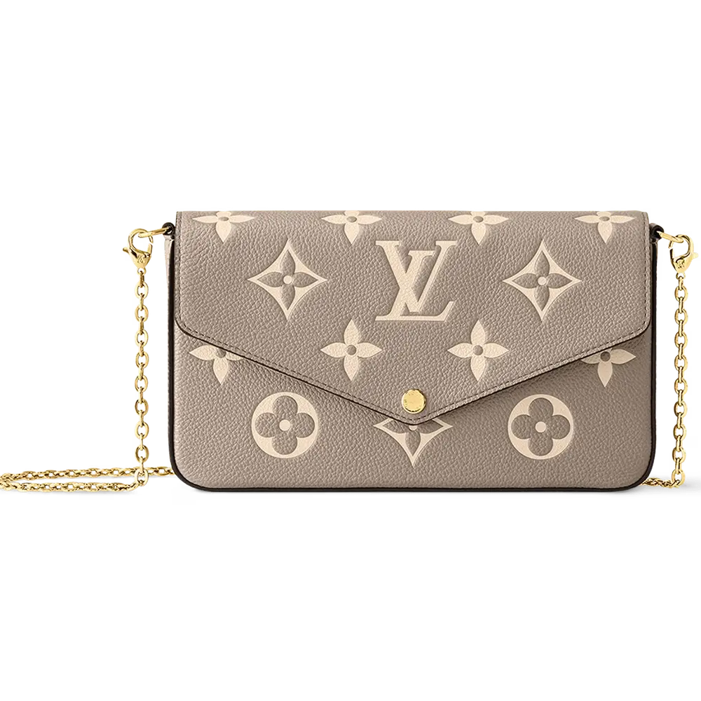Louis Vuiton Felicia Pochette in Bicolor Monogram Empreinte Tourterelle Gray Cream
